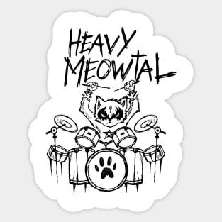 Heavy Metal Headbanger Gift Drummer Cat Playing Drum Meowtal Sticker